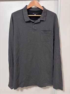 American Tall Long Sleeve Polo Size XL Grey Preppy Ivy Style Elevated Basic
